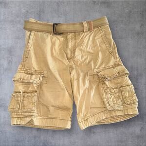 VTG Abercrombie Fitch Mens 30 Tan Paratrooper Cargo Belted Baggy Prep Y2K Shorts